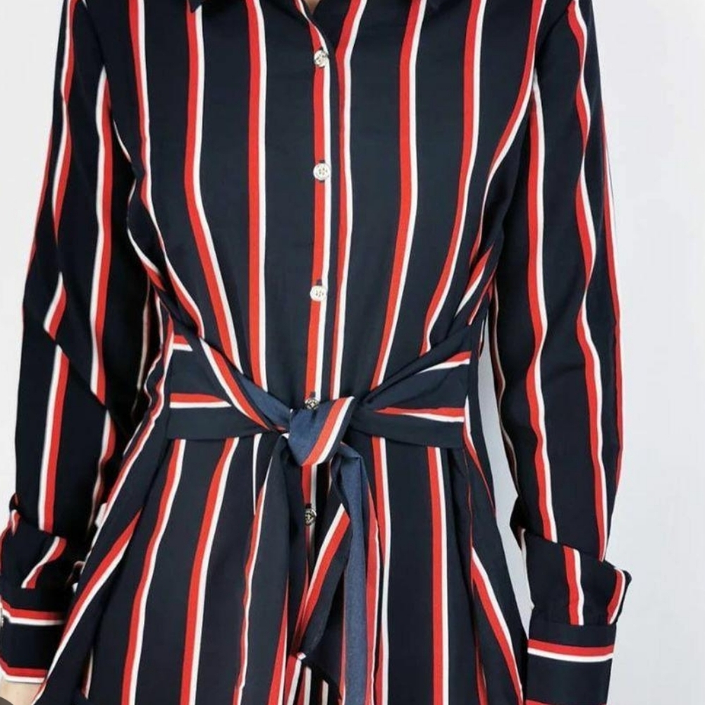 Tommy Hilfiger navy and red stripe button down